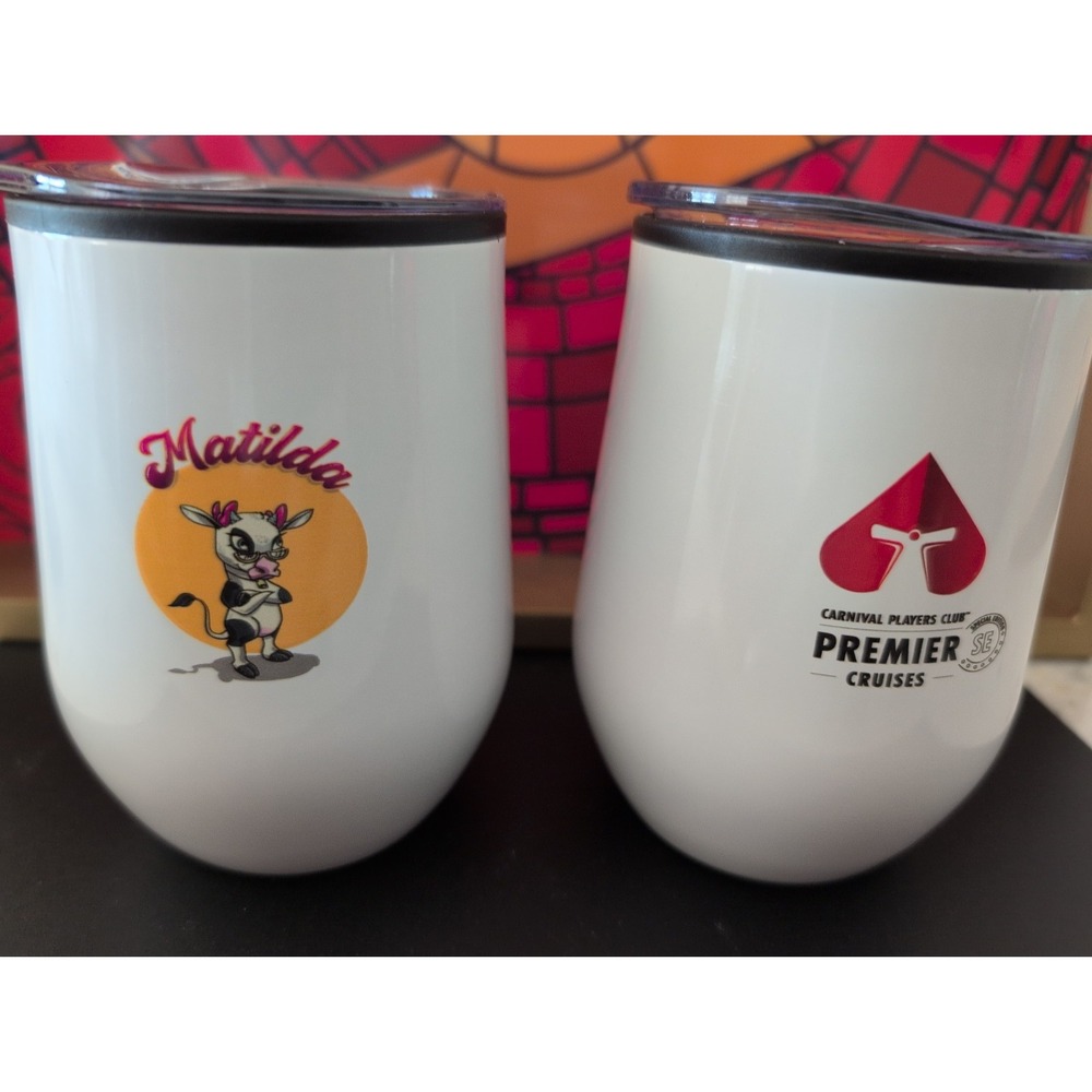Set of 2 Carnival Players Club Premier Cruises CECE Hot/Cold Tumblers 12 oz NEW